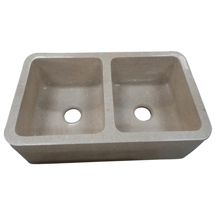 Barclay Chicot 36'' L Farmhouse / Apron Double Bowl Marble Kitchen Sink